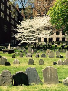 Revolutionary graveyard in Boston that Mabel Hubbard often looked out on during her sessions with tutor Alexander Graham Bell.
